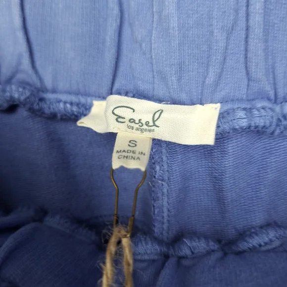 Easel Los Angeles Blue 100% Cotton Terry Knit Wide Leg Cargo Pants Boutique - Picture 8 of 9